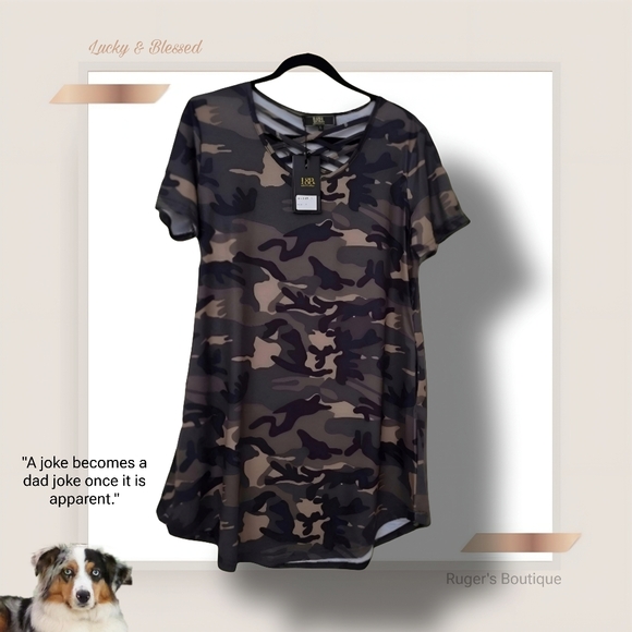 🌿Lucky & Blessed Women's Camo Cross Strap 3.4 Sleeves Tunic-Soft and Adorable! - Picture 9 of 10